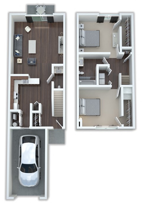 Floor plan for 2 beds, 1.5 baths, 1050 sqft